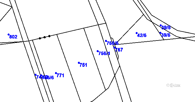 Parcela st. 756/1 v KÚ Lány u Dašic, Katastrální mapa