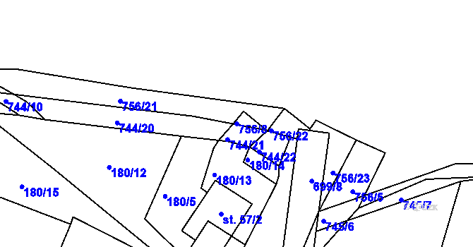 Parcela st. 756/8 v KÚ Lány u Dašic, Katastrální mapa