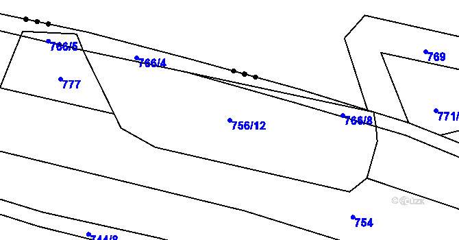 Parcela st. 756/12 v KÚ Lány u Dašic, Katastrální mapa