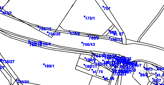 Parcela st. 756/13 v KÚ Lány u Dašic, Katastrální mapa