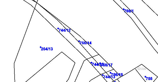 Parcela st. 756/14 v KÚ Lány u Dašic, Katastrální mapa