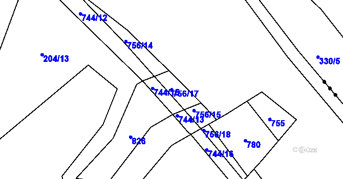 Parcela st. 756/17 v KÚ Lány u Dašic, Katastrální mapa