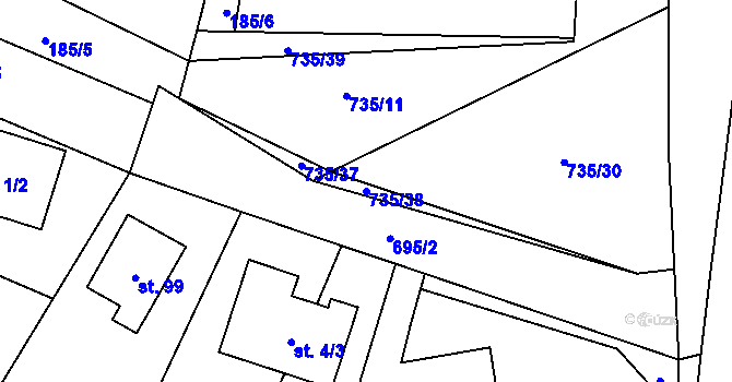 Parcela st. 735/38 v KÚ Lány u Dašic, Katastrální mapa