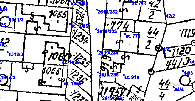 Parcela st. 2619/234 v KÚ Lanžhot, Katastrální mapa
