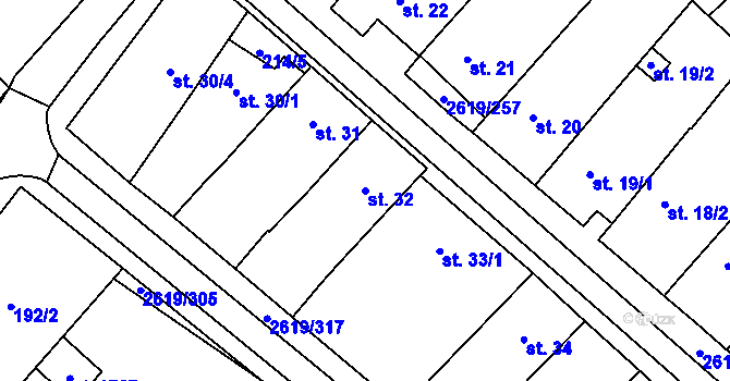 Parcela st. 32 v KÚ Lanžhot, Katastrální mapa