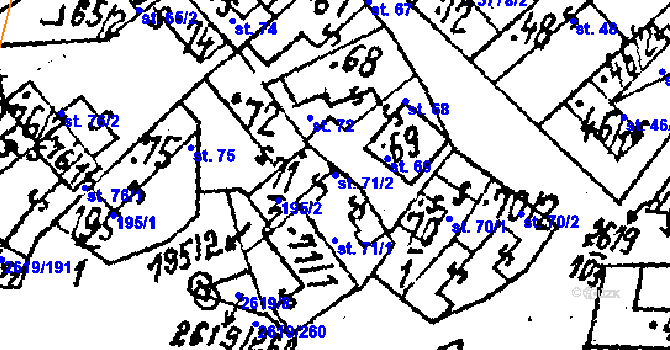 Parcela st. 71/2 v KÚ Lanžhot, Katastrální mapa