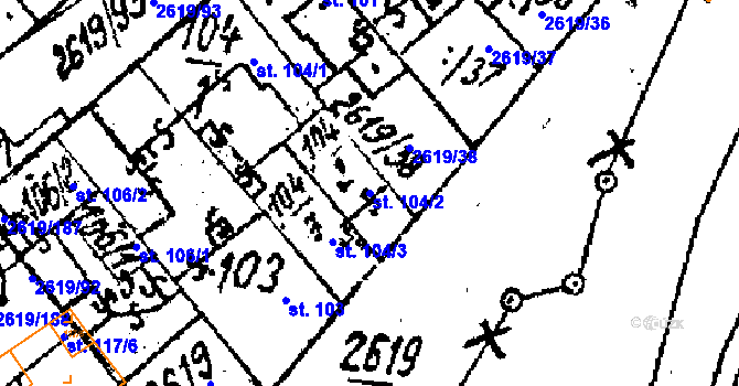 Parcela st. 104/2 v KÚ Lanžhot, Katastrální mapa