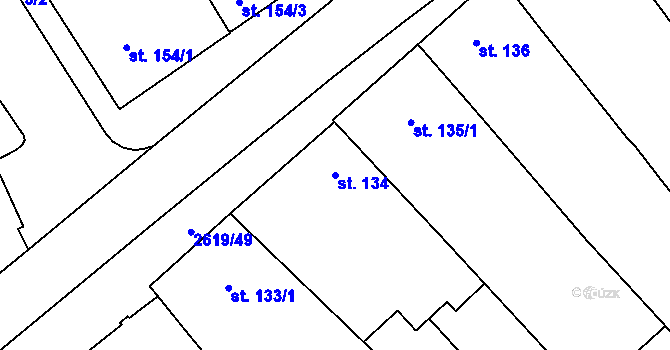 Parcela st. 134 v KÚ Lanžhot, Katastrální mapa