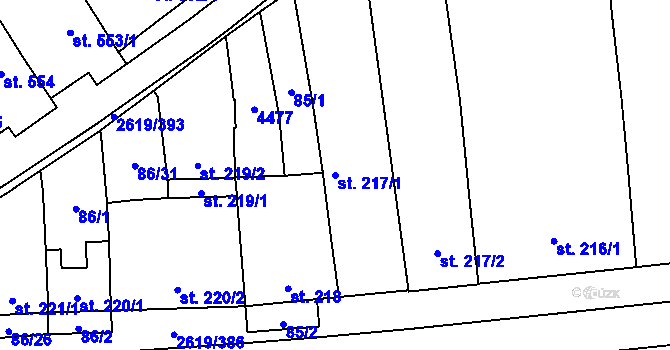 Parcela st. 217/1 v KÚ Lanžhot, Katastrální mapa