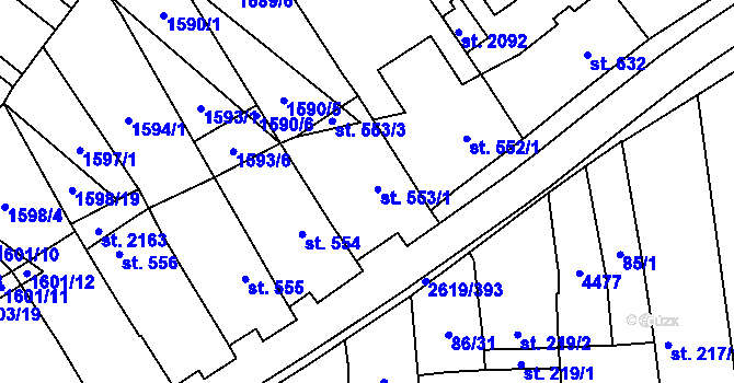 Parcela st. 553 v KÚ Lanžhot, Katastrální mapa