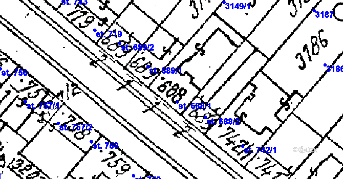 Parcela st. 688/1 v KÚ Lanžhot, Katastrální mapa