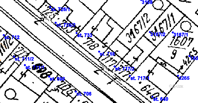 Parcela st. 718 v KÚ Lanžhot, Katastrální mapa
