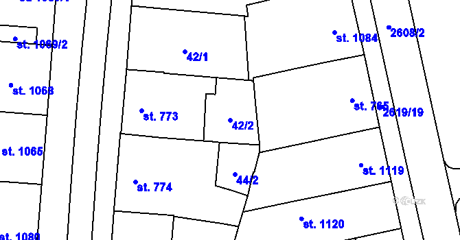 Parcela st. 42/2 v KÚ Lanžhot, Katastrální mapa