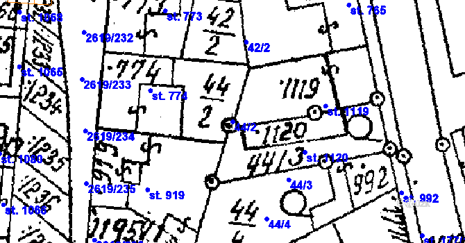 Parcela st. 44/2 v KÚ Lanžhot, Katastrální mapa