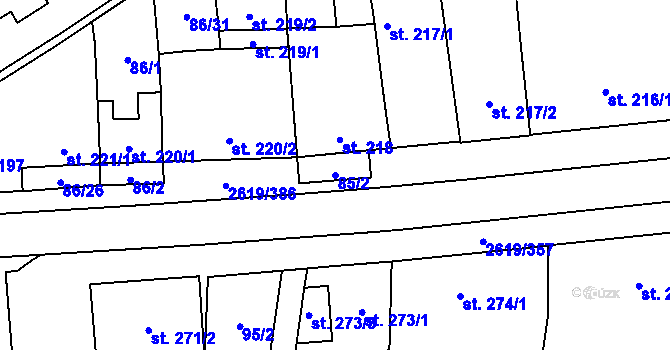 Parcela st. 85/2 v KÚ Lanžhot, Katastrální mapa