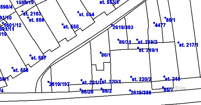 Parcela st. 86/1 v KÚ Lanžhot, Katastrální mapa