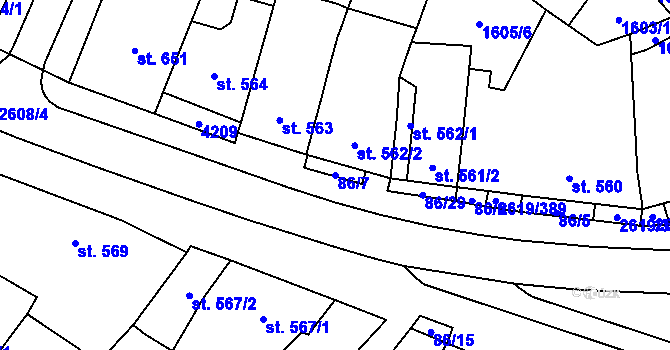 Parcela st. 86/7 v KÚ Lanžhot, Katastrální mapa