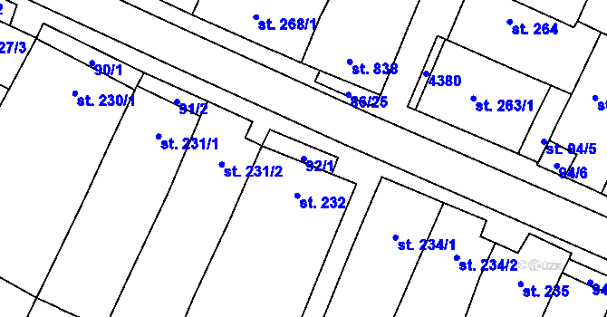 Parcela st. 92/1 v KÚ Lanžhot, Katastrální mapa