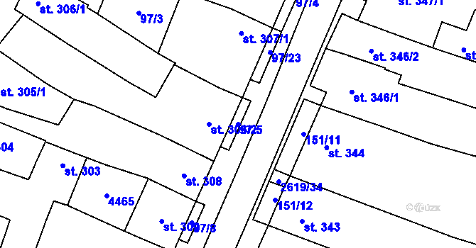 Parcela st. 97/5 v KÚ Lanžhot, Katastrální mapa