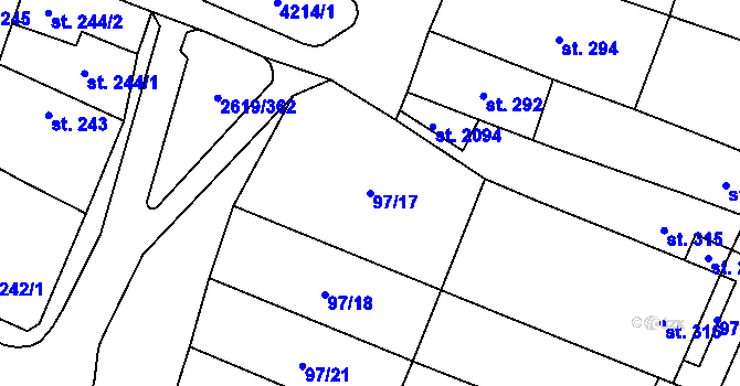 Parcela st. 97/17 v KÚ Lanžhot, Katastrální mapa
