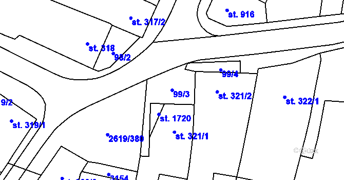 Parcela st. 99/3 v KÚ Lanžhot, Katastrální mapa