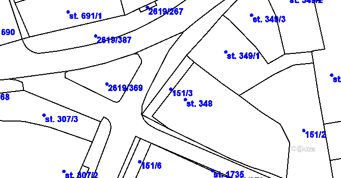 Parcela st. 151/3 v KÚ Lanžhot, Katastrální mapa
