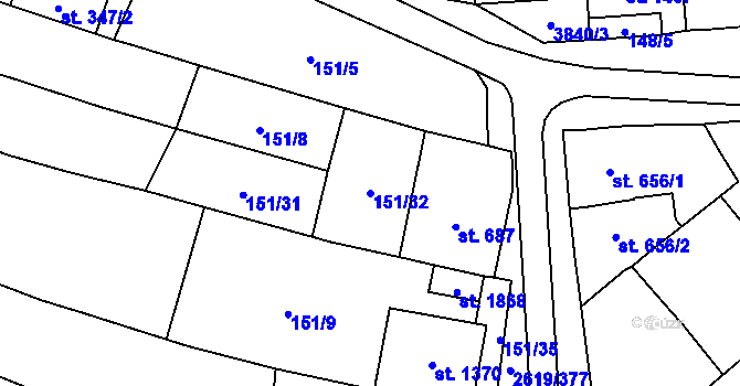 Parcela st. 151/32 v KÚ Lanžhot, Katastrální mapa