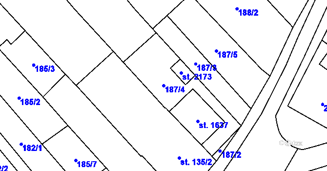 Parcela st. 187/4 v KÚ Lanžhot, Katastrální mapa