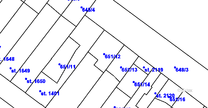 Parcela st. 651/12 v KÚ Lanžhot, Katastrální mapa