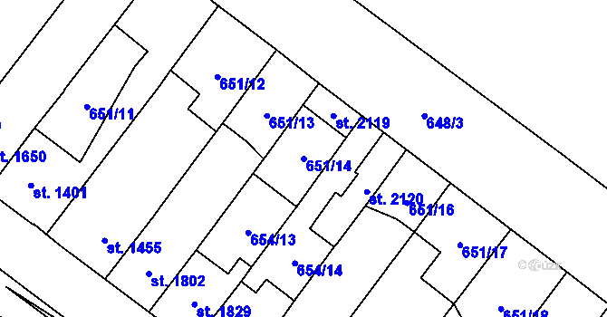 Parcela st. 651/14 v KÚ Lanžhot, Katastrální mapa