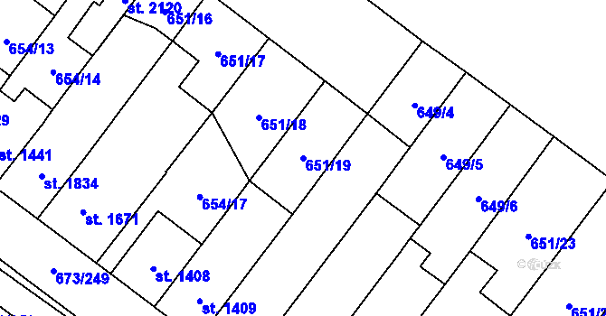 Parcela st. 651/19 v KÚ Lanžhot, Katastrální mapa