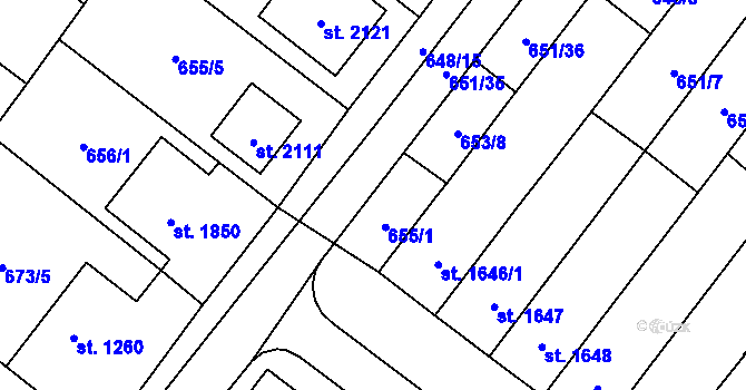 Parcela st. 654/1 v KÚ Lanžhot, Katastrální mapa