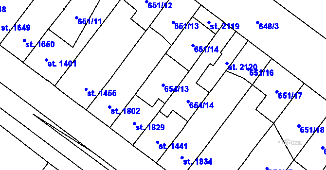 Parcela st. 654/13 v KÚ Lanžhot, Katastrální mapa