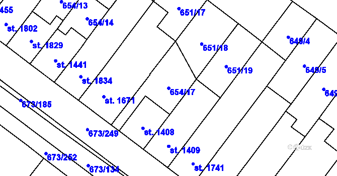 Parcela st. 654/17 v KÚ Lanžhot, Katastrální mapa