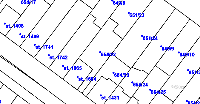 Parcela st. 654/22 v KÚ Lanžhot, Katastrální mapa