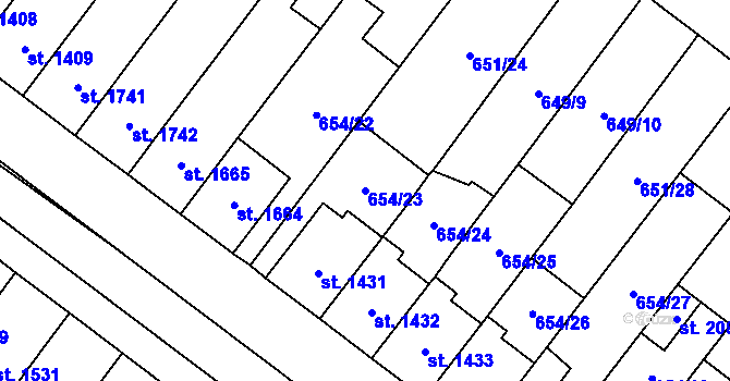 Parcela st. 654/23 v KÚ Lanžhot, Katastrální mapa