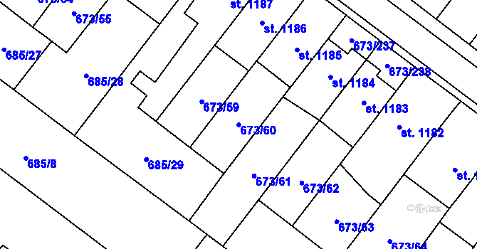 Parcela st. 673/60 v KÚ Lanžhot, Katastrální mapa