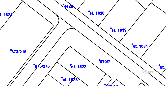 Parcela st. 673/183 v KÚ Lanžhot, Katastrální mapa