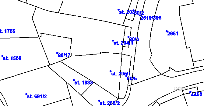 Parcela st. 204/2 v KÚ Lanžhot, Katastrální mapa