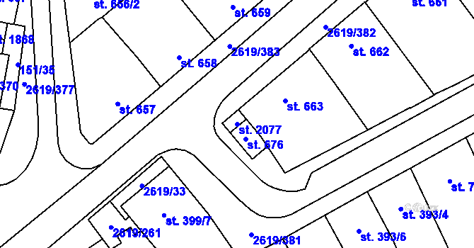 Parcela st. 2077 v KÚ Lanžhot, Katastrální mapa