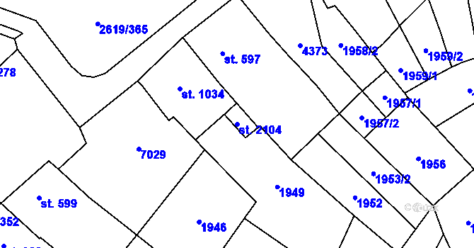 Parcela st. 2104 v KÚ Lanžhot, Katastrální mapa