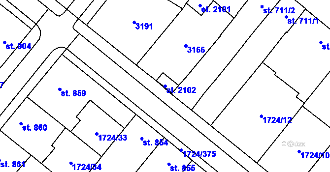 Parcela st. 2102 v KÚ Lanžhot, Katastrální mapa