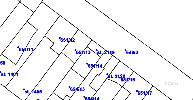 Parcela st. 2119 v KÚ Lanžhot, Katastrální mapa