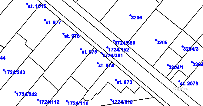 Parcela st. 1724/381 v KÚ Lanžhot, Katastrální mapa