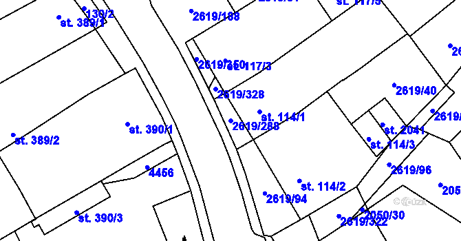 Parcela st. 2619/288 v KÚ Lanžhot, Katastrální mapa