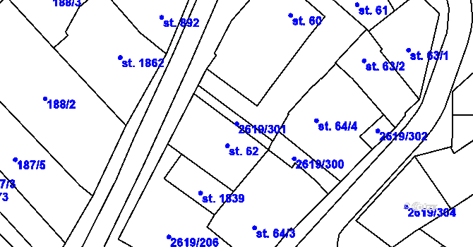 Parcela st. 2619/301 v KÚ Lanžhot, Katastrální mapa