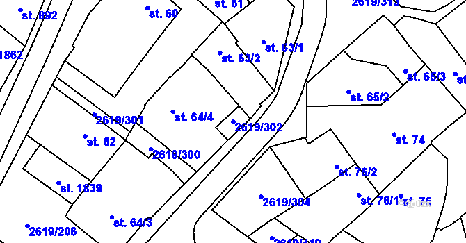 Parcela st. 2619/302 v KÚ Lanžhot, Katastrální mapa