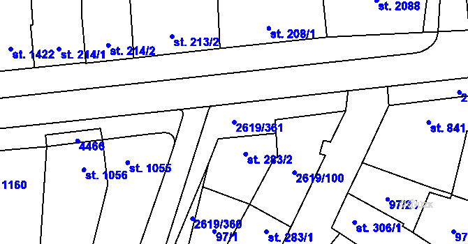 Parcela st. 2619/361 v KÚ Lanžhot, Katastrální mapa