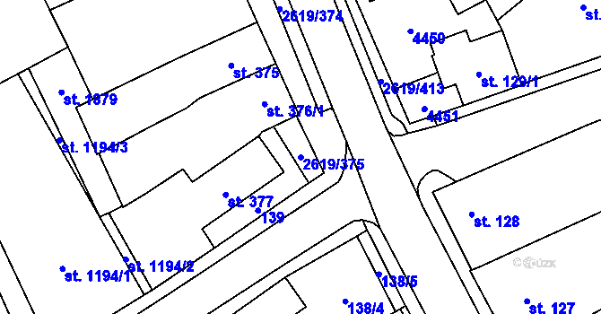 Parcela st. 2619/375 v KÚ Lanžhot, Katastrální mapa