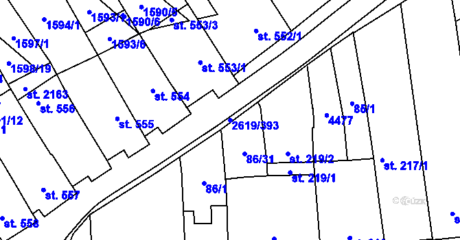 Parcela st. 2619/393 v KÚ Lanžhot, Katastrální mapa